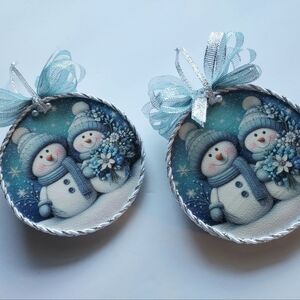 Snowman Holiday Ornaments, Set Of 2 , Double-sided